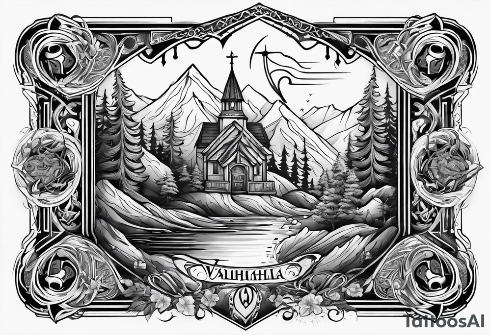 Valhalla word viking church tattoo idea