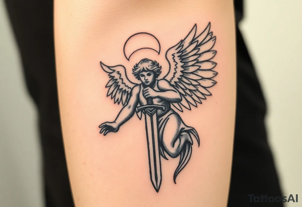 Powerful archangel with a sword, holy, archangel michael tattoo idea