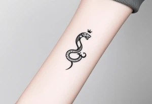 I want a small simple silhouette lines black and white wrist majestic royal snake tattoo that has number 12821 on its body along and also I want it to represent feminine energy crown queen Cycle tattoo idea