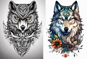 An owl a Wolf and a dendelion tattoo idea