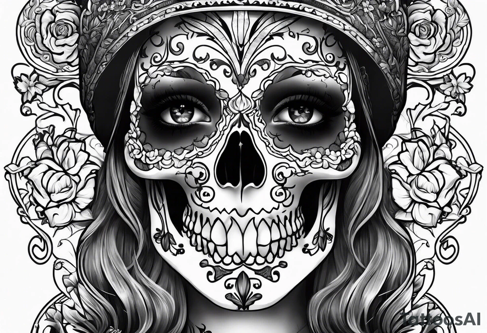 lady skeleton tattoo idea