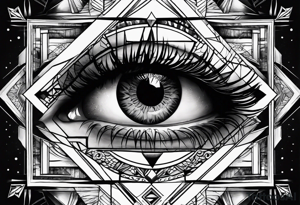 Extremely hyper realistic eye inside geometric shapes that are extremely complex and defy physics tattoo idea Extremely hyper realistic eye inside geometric shapes that are extremely complex and defy physics tattoo idea