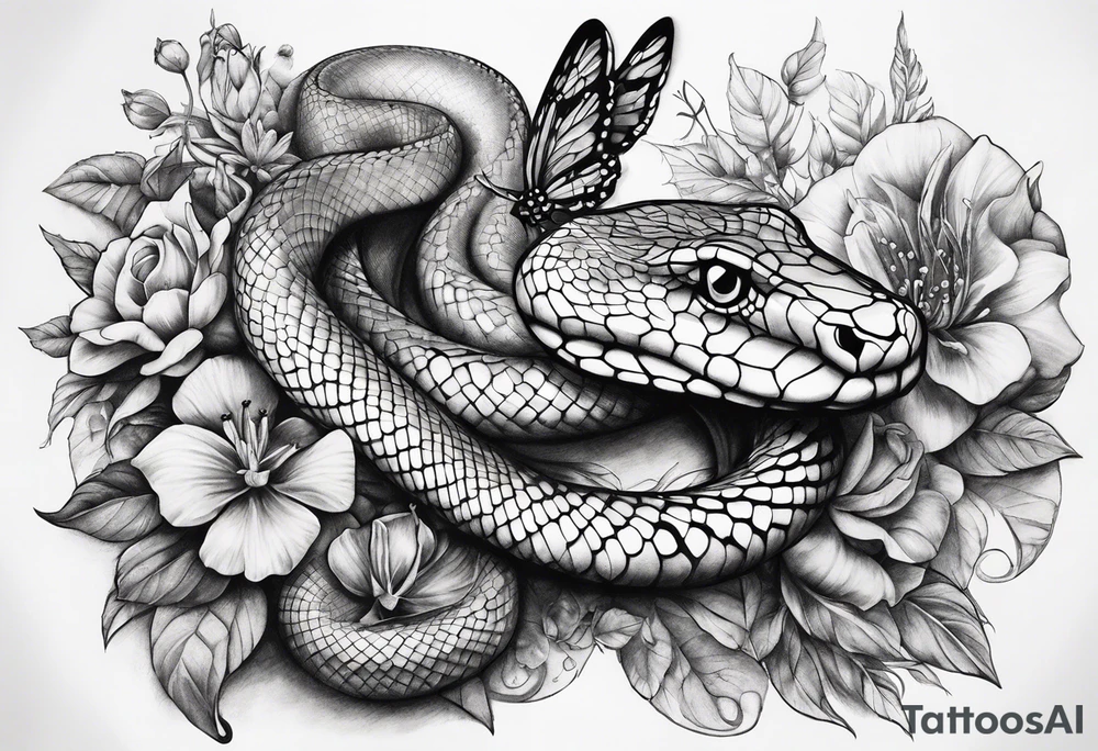 Snake and butterfly mix tattoo idea