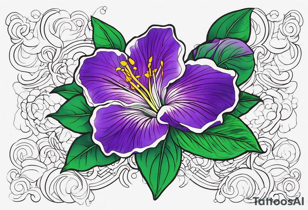 An outline of a rio dipladenia flower with a green and purple background tattoo idea