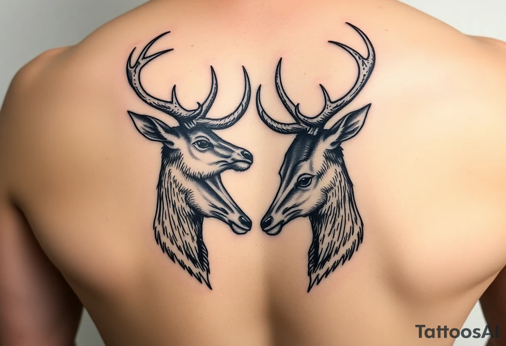 Two detailed deer hitting horns to show dominance. tattoo idea