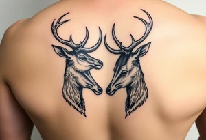 Two detailed deer hitting horns to show dominance. tattoo idea