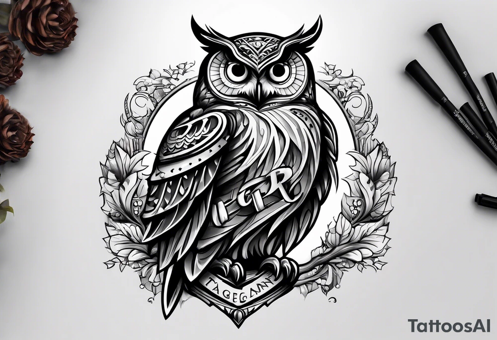 The name 'Teagan Christine' with the date 10/20/2022. All hidden and integrated into the design of an owl. tattoo idea The name 'Teagan Christine' with the date 10/20/2022. All hidden and integrated into the design of an owl. tattoo idea
