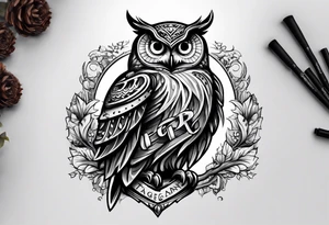 The name 'Teagan Christine' with the date 10/20/2022. All hidden and integrated into the design of an owl. tattoo idea