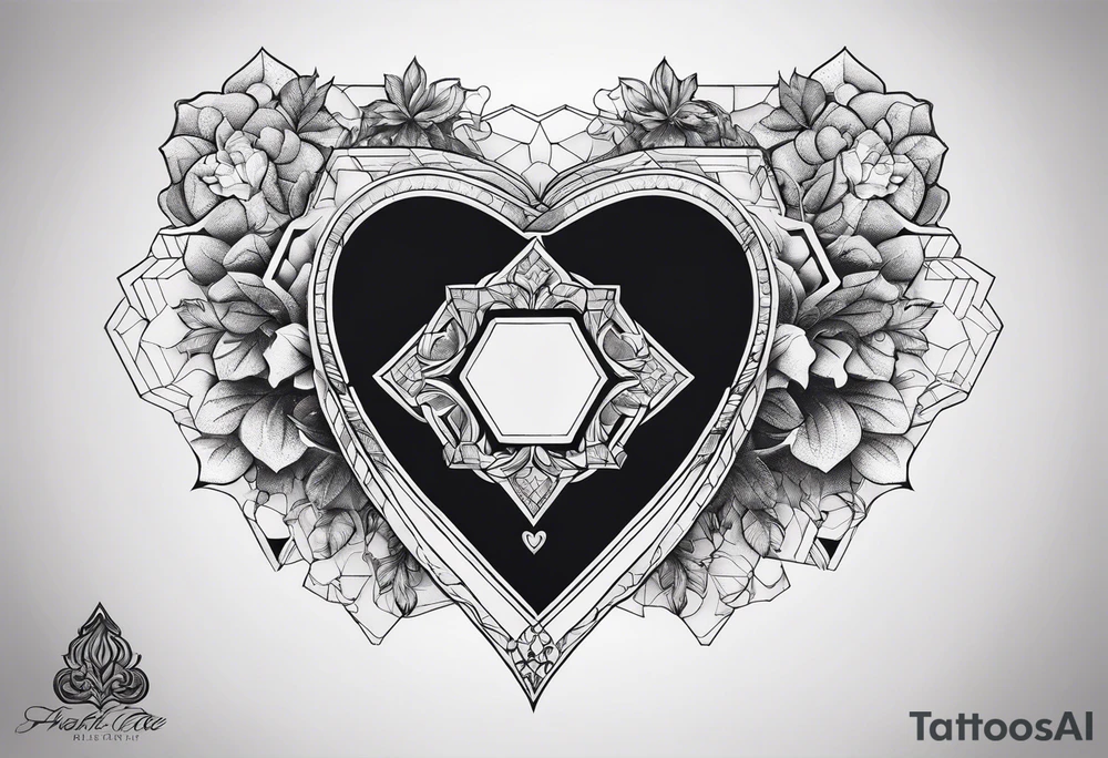 hexagon chest heart tattoo idea