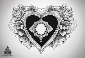 hexagon chest heart tattoo idea