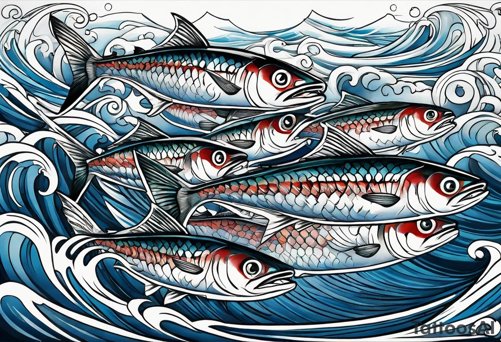 Shoal of mackerel in the ocean tattoo idea