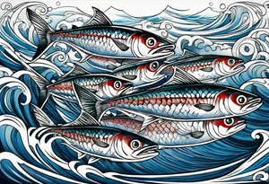 Shoal of mackerel in the ocean tattoo idea