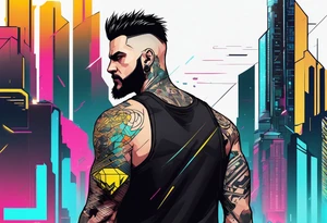 cyberpunk 2077, forearm tattoo, geometric, subtle, men, city skyline, 4k tattoo idea