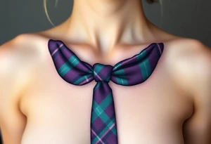 Lower chest

Tie Dark Purple with green pink blue and white highlights tartan fabric with skin around edges peeling and wrapping around side of shoulder tattoo idea