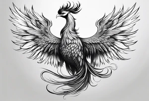 asian elegant long feathered phoenix
with a long neck, with wings closed tattoo idea
