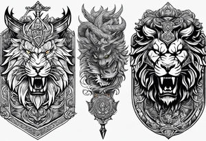 Valhalla sword shield dragon lion tattoo idea