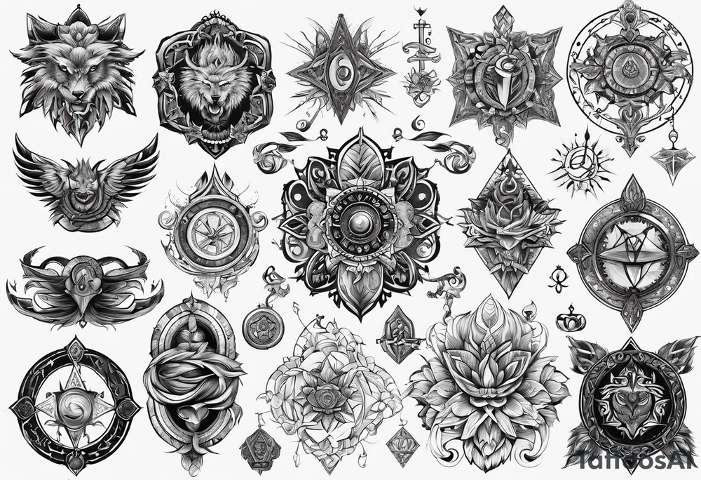 a bunch of ocultism sigils tattoo idea