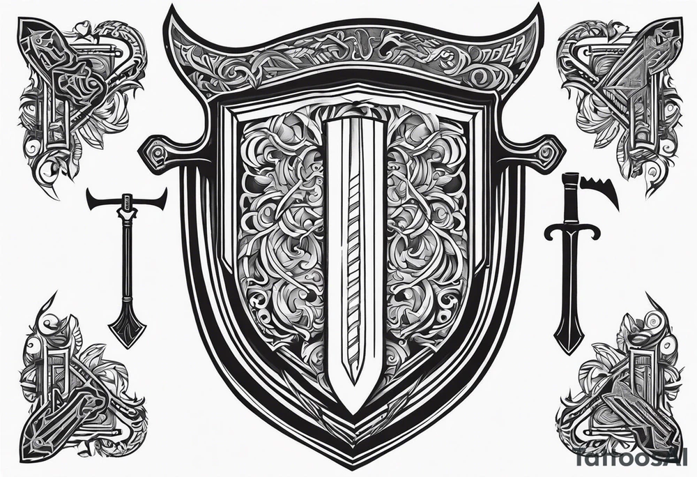 Valhalla shield sword 
axe steps tattoo idea
