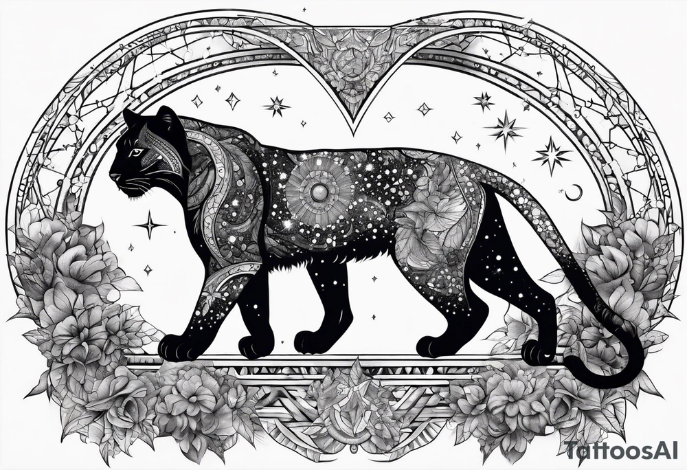 cosmic spiritual archway panther constellation tattoo idea