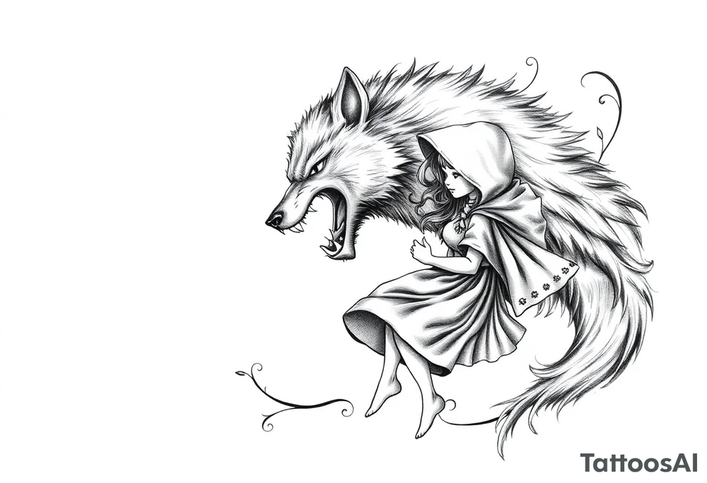 Big bad wolf chasing little red riding hood tattoo idea