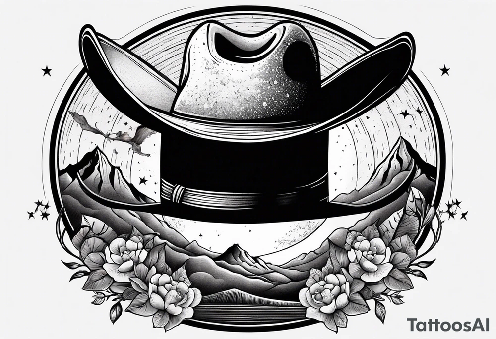 A moon with a cowboy hat tattoo idea