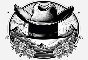 A moon with a cowboy hat tattoo idea