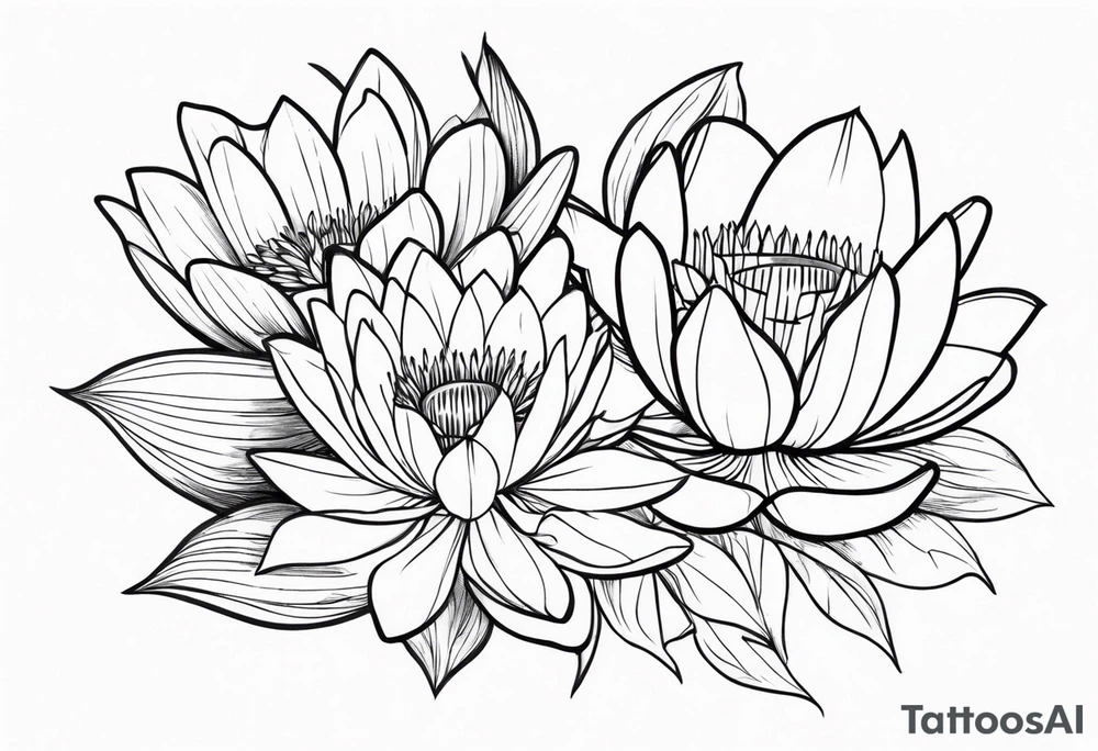 waterlily and morning glory flower bouquet tattoo idea