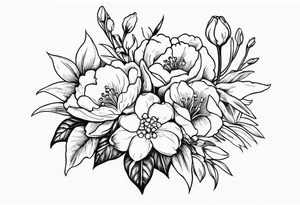 Bouquet 
with 1 snowdrop 2 carnations 1 rose 1 lily of the valley 1 daffodil 1 peony tattoo idea