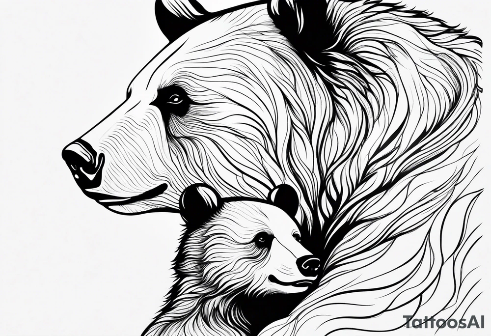 mother bear and cub looking at each other teardrop shaped simple tattoo idea