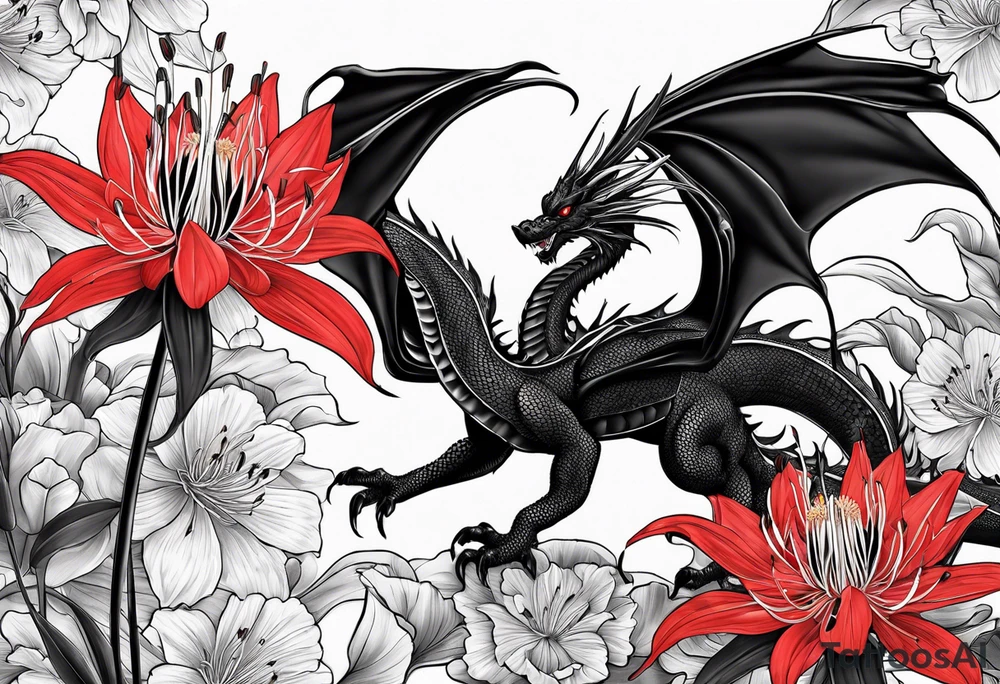 Black Dragon, 
Red Spider Lily tattoo idea