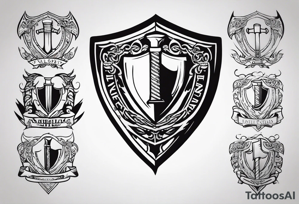 Valhalla sword shield axe tattoo idea