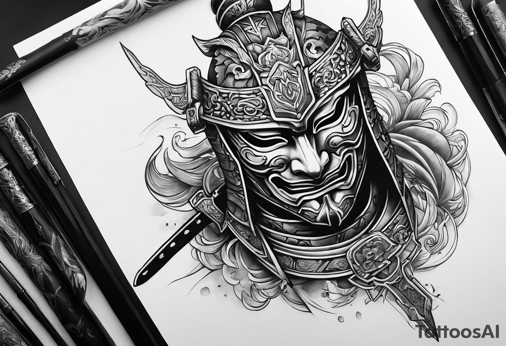 Ronin mask with sword going through it tattoo idea