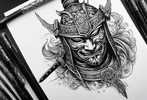 Ronin mask with sword going through it tattoo idea