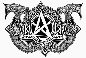 Valhalla sword shield dragon axe Valknut barbed wire chains tribal tattoo idea
