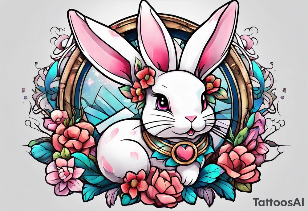rabbit dressed as sylveon tattoo idea