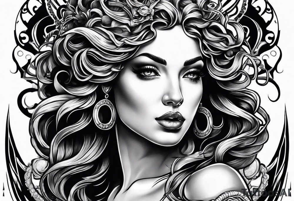 beautiful but mysterious woman portrayed as medusa tattoo idea