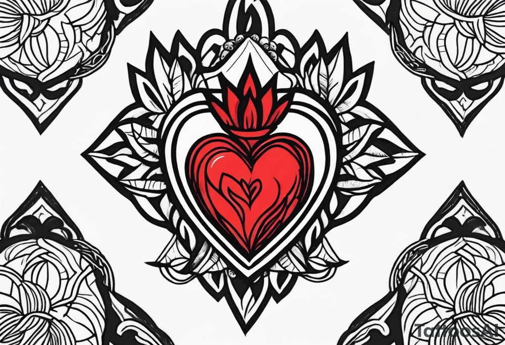 Sacred Heart with red flames tattoo idea