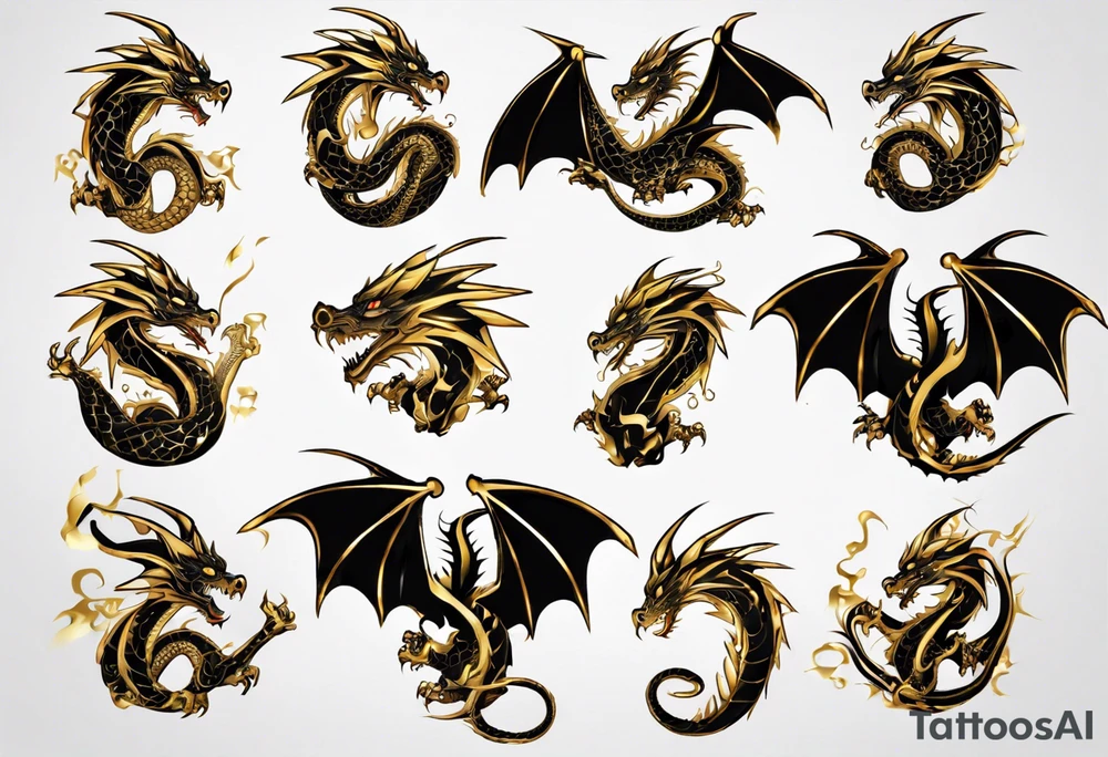 black and gold dragon tattoo idea
