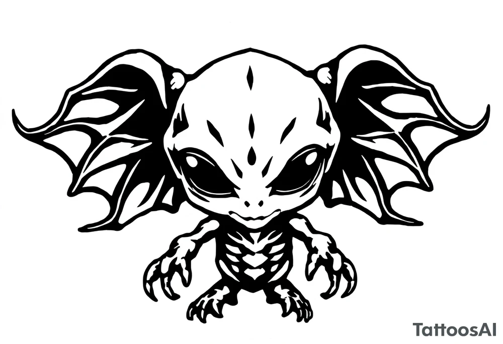 A silhouette stencil style drawing of an cute alien tattoo idea