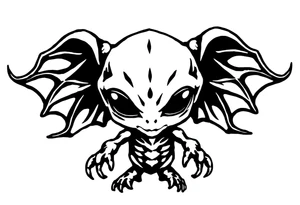 A silhouette stencil style drawing of an cute alien tattoo idea