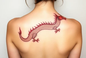 Big red chinese dragon along spine tattoo idea