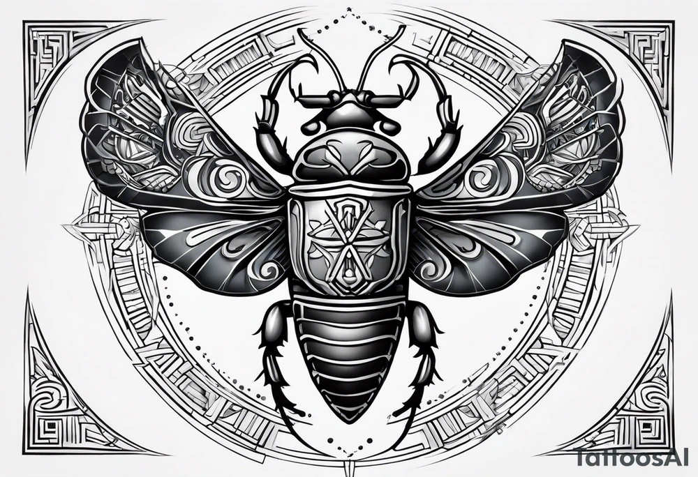 Scarabée avec des hiéroglyphes en arrière-plan tattoo idea