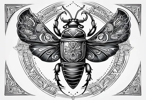 Scarabée avec des hiéroglyphes en arrière-plan tattoo idea