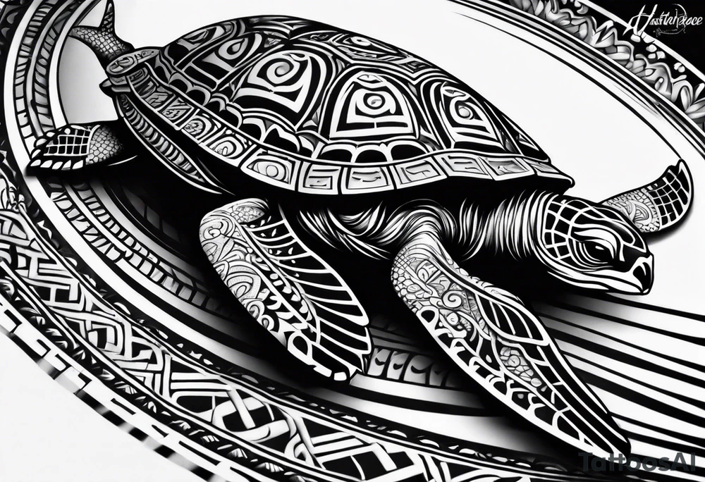Full Polynesian tribal sleeve with turtle tattoo idea
