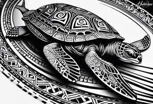 Full Polynesian tribal sleeve with turtle tattoo idea