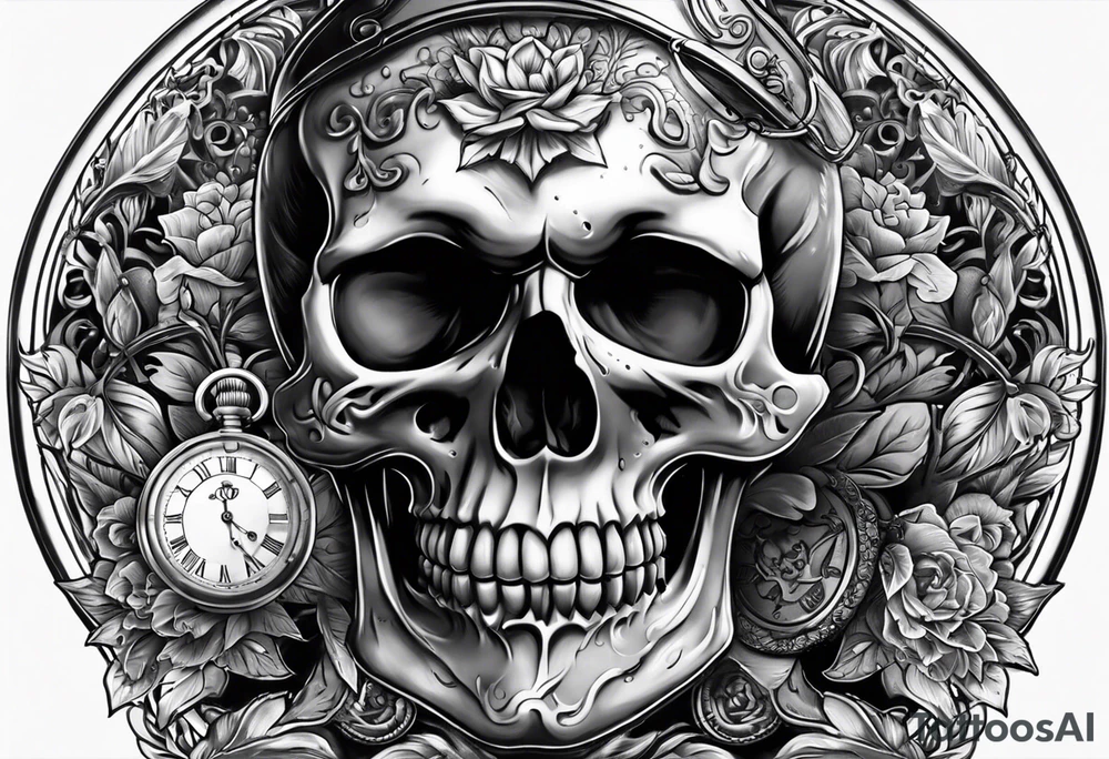 skull with pocket watch tattoo idea