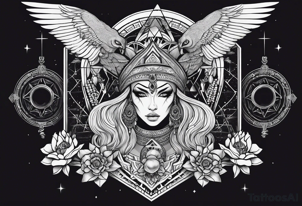 kali ma, alien goddess, valkrye, aries, pirate, divine feminine, zenza resonance, pachamama, lotus azul, blank panther, eagle, skull, 5D, nueva gaya, dna 12 tattoo idea