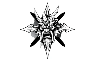 Abstract asterisk with a Japanese folklore demon from old times tattoo idea