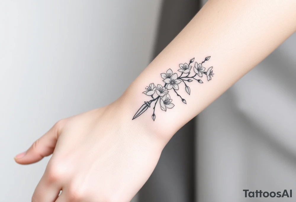 dagger cherry blossoms tattoo idea