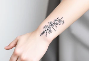 dagger cherry blossoms tattoo idea